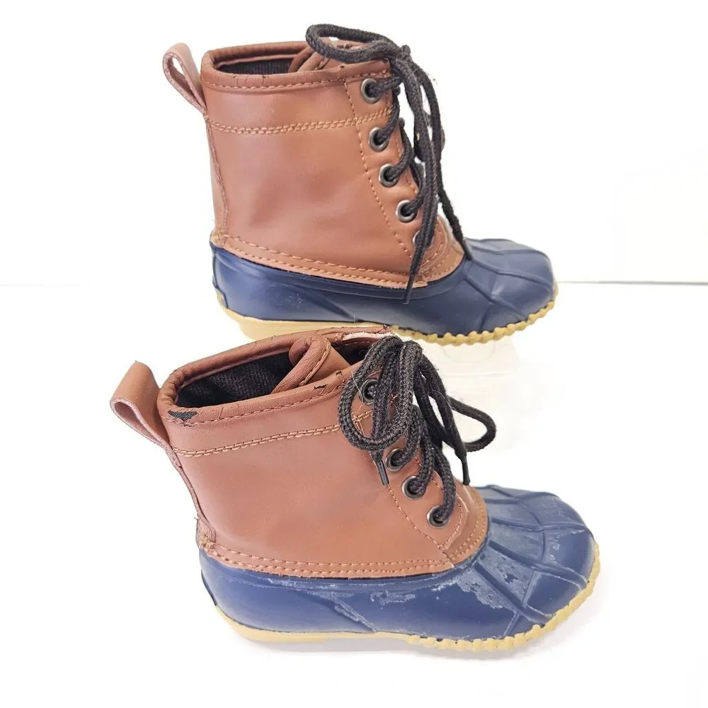 Khombu Kids 12 Montana Duck Boots Brown Blue Insulated ThermoLite Leather Upper
